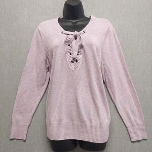 Soho Jeans Sweater Women M Lilac Lace-Up Coquette Soft Girl Romantic Preppy